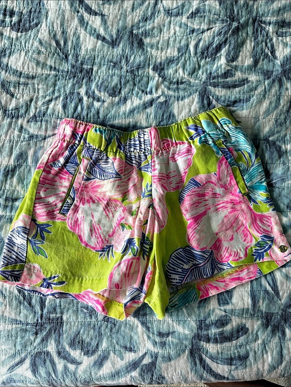 Lilly Pulitzer Lilo Linen Short Floral Shorts Green & Pink Small